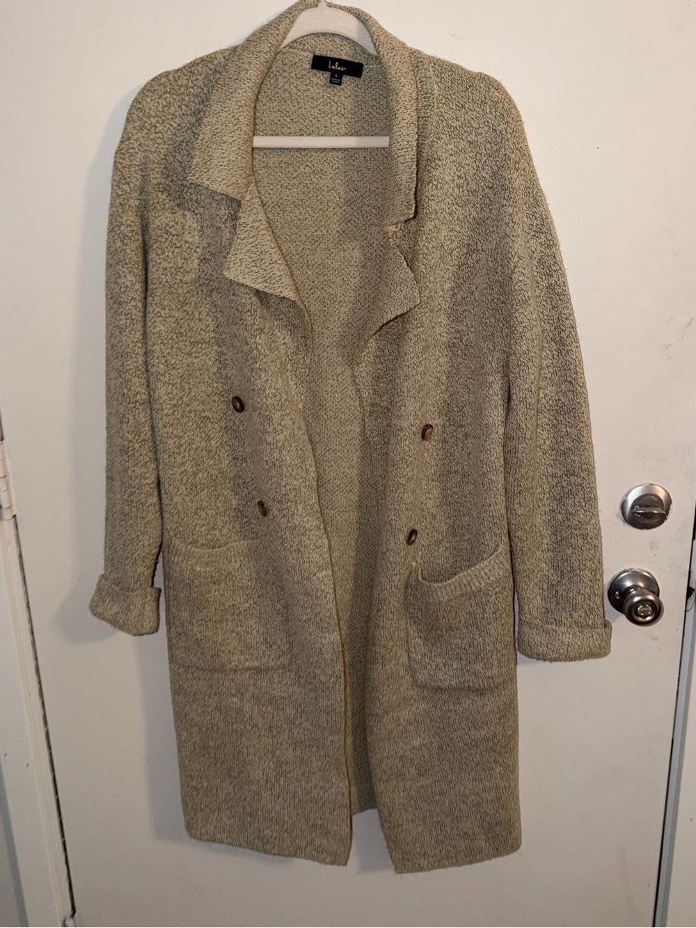 Lulu's Cream Bouclé Double-Breasted Long Coat